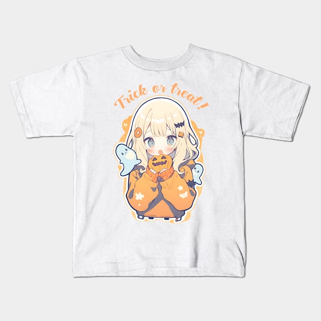 Kawaii Anime Halloween Kids T-Shirt by AestheticsArt81